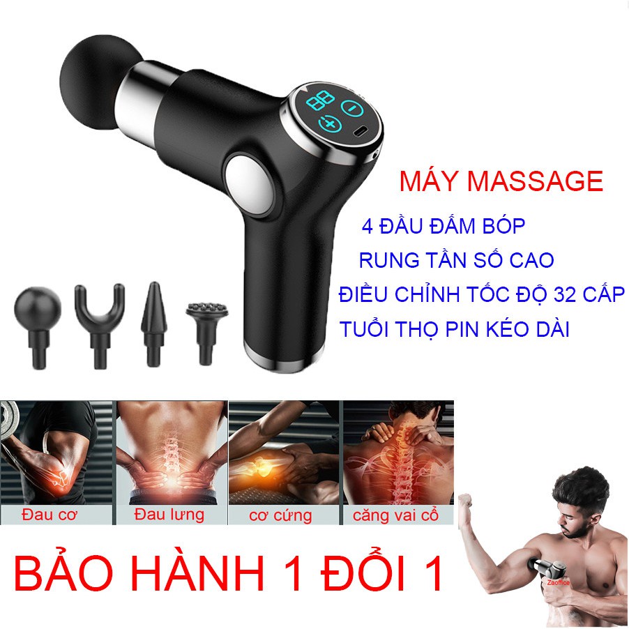 Súng massage cầm tay điện tử  32 cấp độ trị đau nhức toàn thân hiệu quả máy massage cổ vai gáy