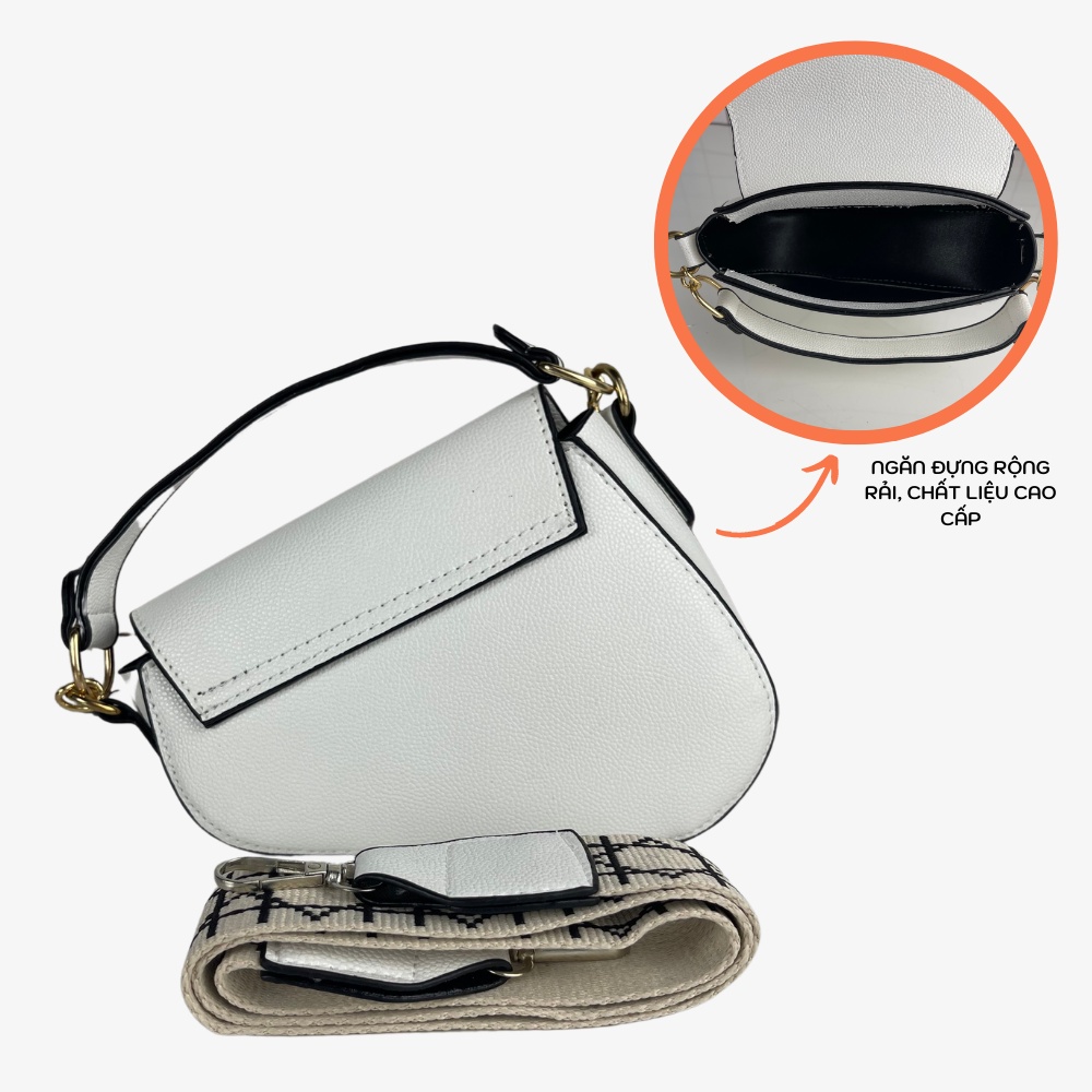 Túi yên ngựa chữ D màu trắng và đen chất liệu da cao cấp siêu đẹp phong cách hàn quốc TX07