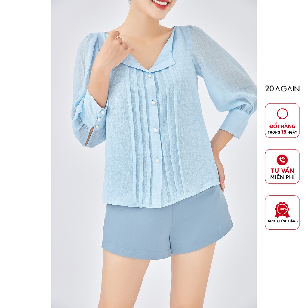 Áo sơ mi nữ cổ bẻ tay lỡ 20Again hàng thiết kế vải voan xước cao cấp ASA1672