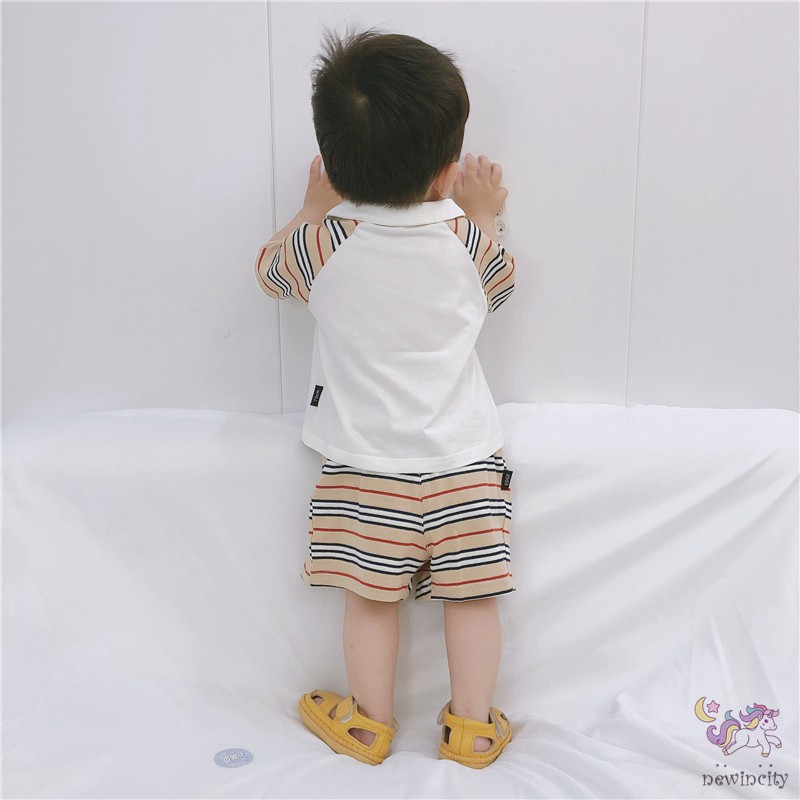 Set Áo Thun Kẻ Sọc + Quần Short Đáng Yêu Cho Bé Trai