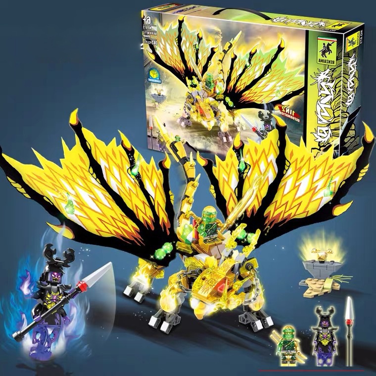 Bộ đồ chơi mô hình lắp ráp Ninja Rồng Vàng Sấm Sét, lắp ráp mô hình Ninja Dragon kèm nhân vật Ninja 399 chi tiết