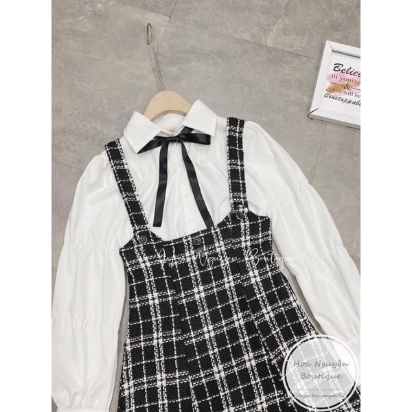 [ẢNH THẬT 100%] SET SƠ MI TAY BỒNG MIX YẾM DẠ TWEET SIÊU XINH