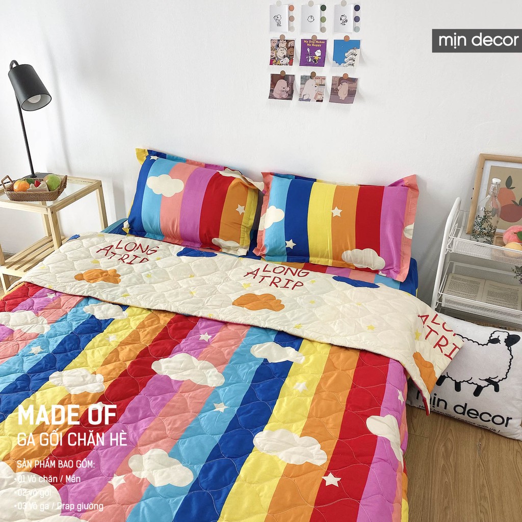 [2021] Bộ chăn ga gối Cotton 3D Mịn Decor - Bộ ga giường chăn trần bông mùa hè mềm mịn MIỄN PHÍ bo chun