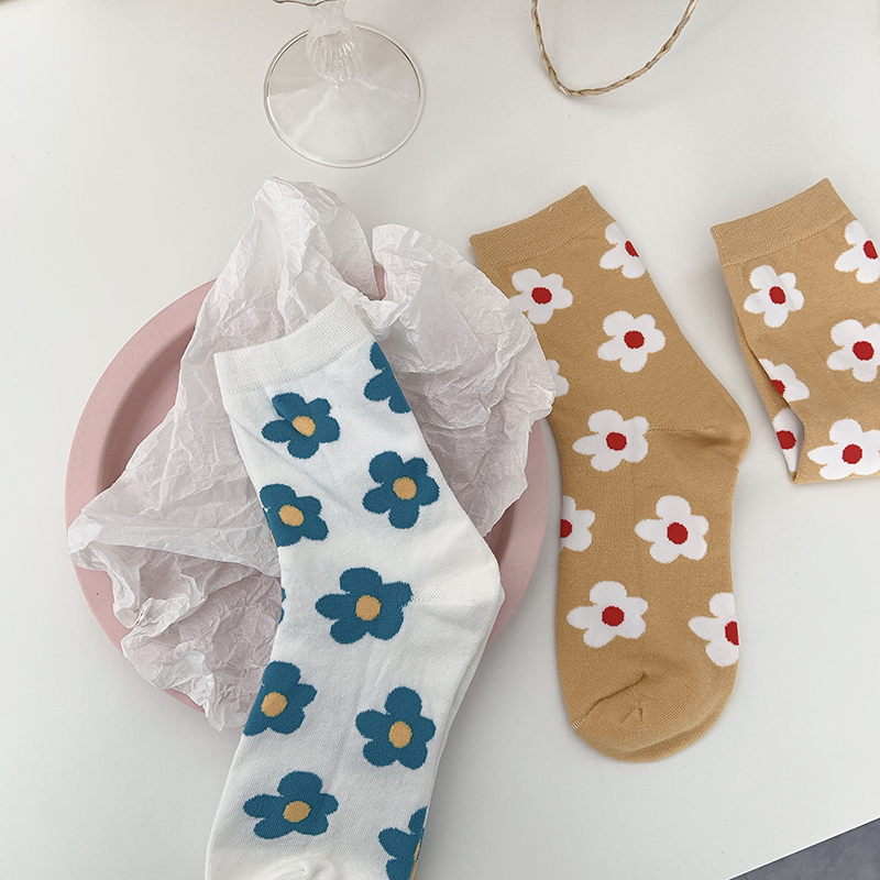 Vớ Cotton Dài Họa Tiết Hoa Phong Cách Hàn Quốc Cho Nữ