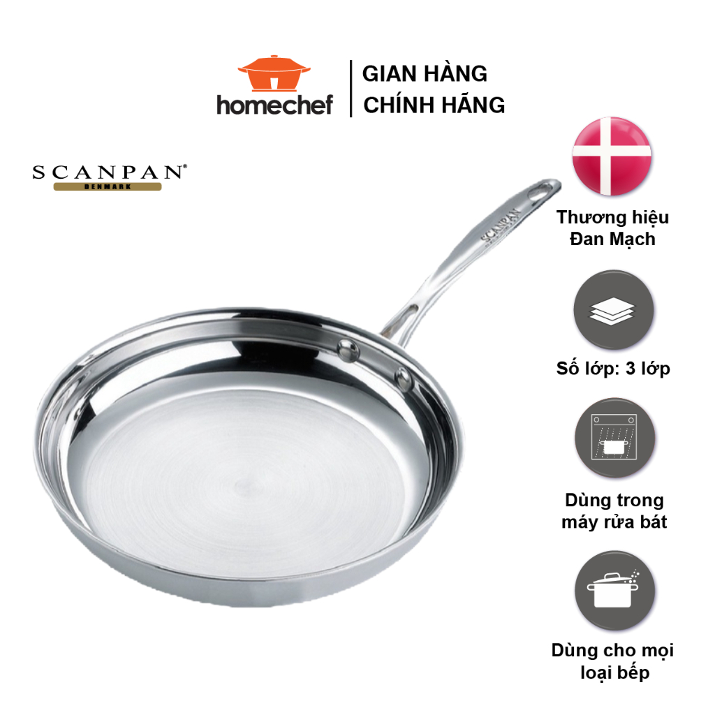 Chảo inox Scanpan Impact dùng bếp từ 24cm, đáy 3 lớp, dùng máy rửa bát - 71002400