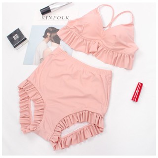Bikini bèo hồng 2 mảnh cạp cao