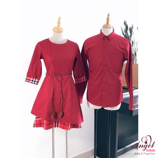[Freeship] Set đồ đôi áo sơ mi nam đầm nữ họa tiết caro, đồ couple, đồ cặp du lịch thời trang Miamo MO112 (Kèm ảnh thật)