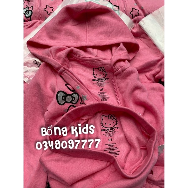 Bộ Nỉ Kéo Khoá Hoodie Bé Gái Mèo Kitty Hồng