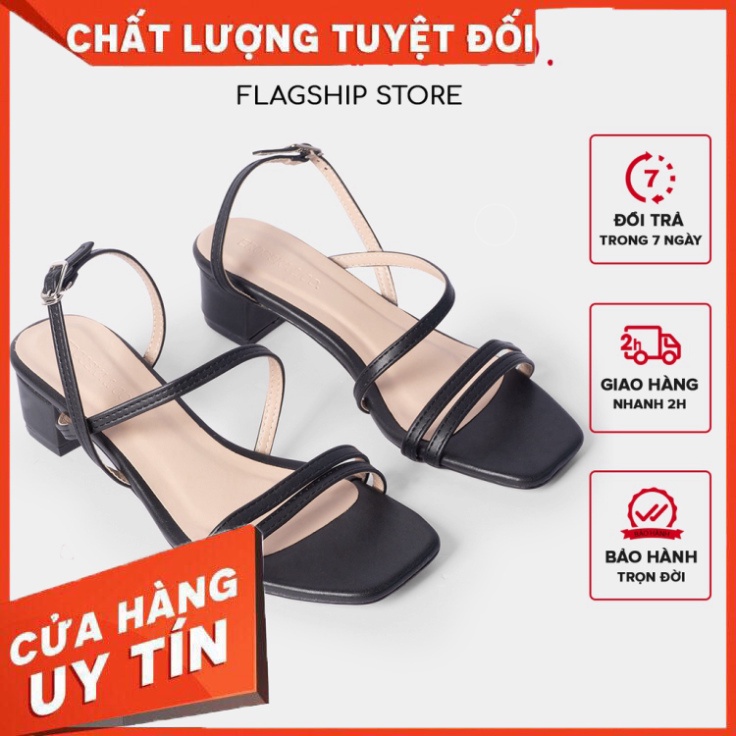 Giày sandal cao gót Erosska mũi vuông quai ngang cao 3cm màu đen - EB031 - Hàng nhập khẩu