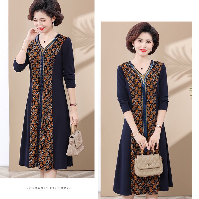 Đầm Dài Qua Gối Tay Dài Phong Cách Mới Cho Phụ Nữ Trung Niên