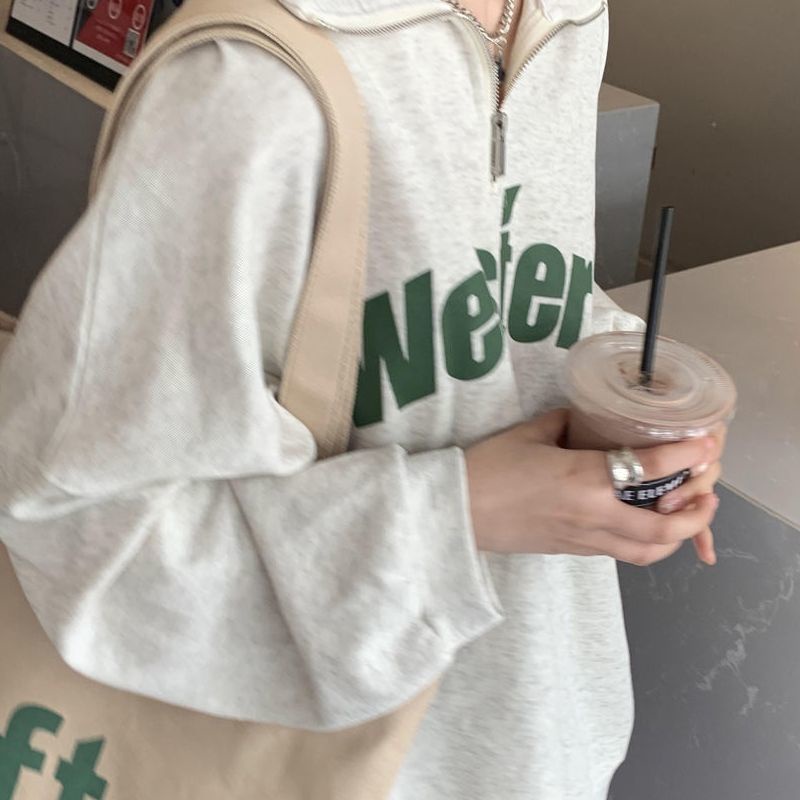 Áo Nỉ Nữ Dài Tay Cổ Bẻ Form Rộng Thời Trang Hàn