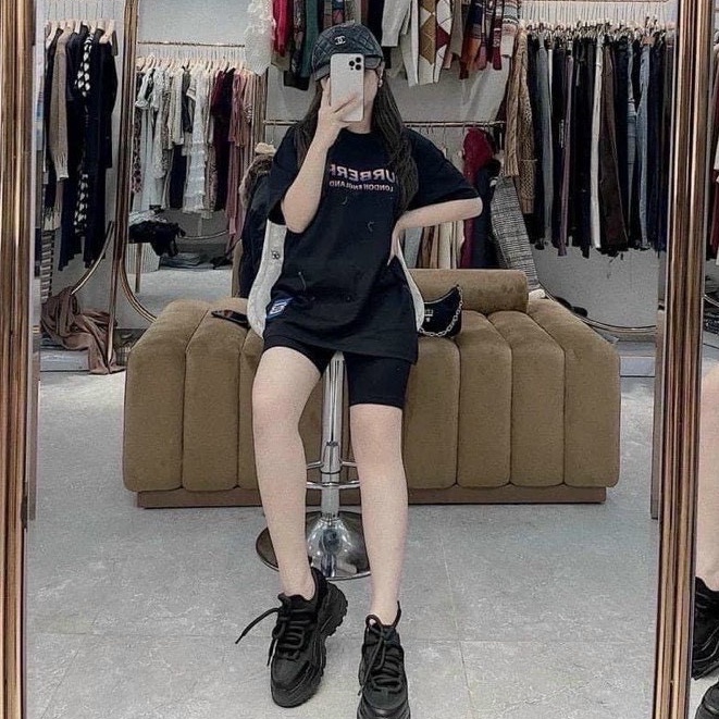 Quần legging đùi lửng ngố nữ mặc nhà vải thun đen co dãn ôm bó thể thao Quần short cộc nữ ngắn trên gối mặc tập gym yoga