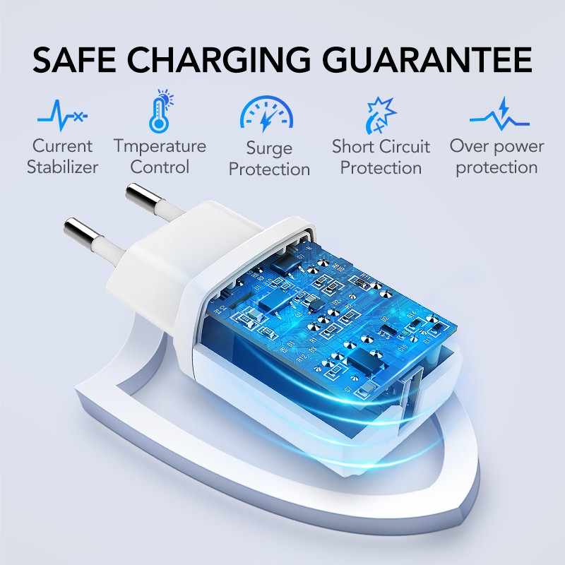 Củ sạc nhanh Ugreen 5v 2.1a usb cổng eu thích hợp cho iphone x 8 7 ipad samsung s9 xiaomi mi 8 kèm dây cáp 1m