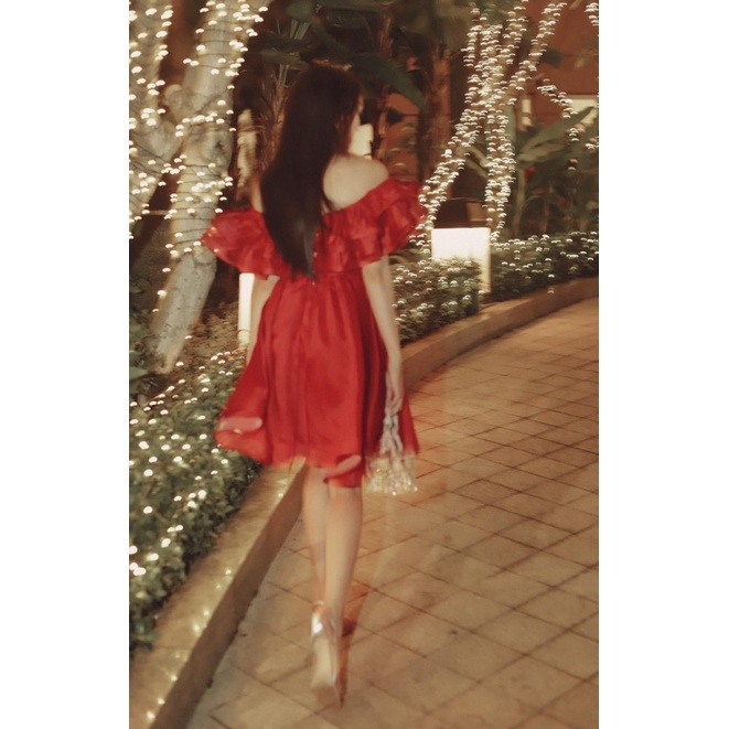 (Mẫu Mới) Đầm Tơ Xước Trễ Vai Mẫu Mới THiết Kế Xinh Như THiên Thần UP Valentina Shop