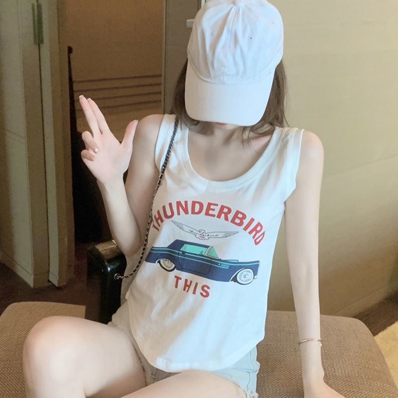 Jiashucheng Áo Thun Sát Nách Dáng Rộng In Chữ Thời Trang Mùa Hè Phong Cách Âu Mỹ Cho Nữ