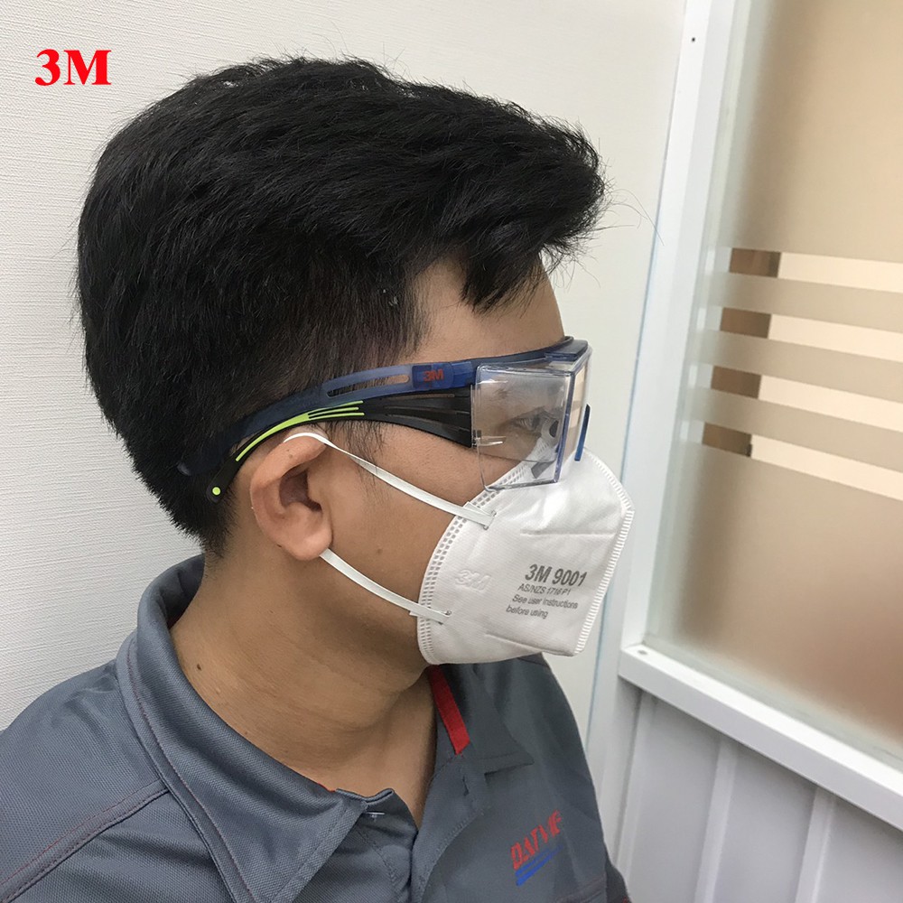 Kính bảo vệ mắt, chống bụi, chống văng bắn SF3701ASGAF-BLU 3M dành cho người sử dụng kính cận, chống đọng sương cực tốt