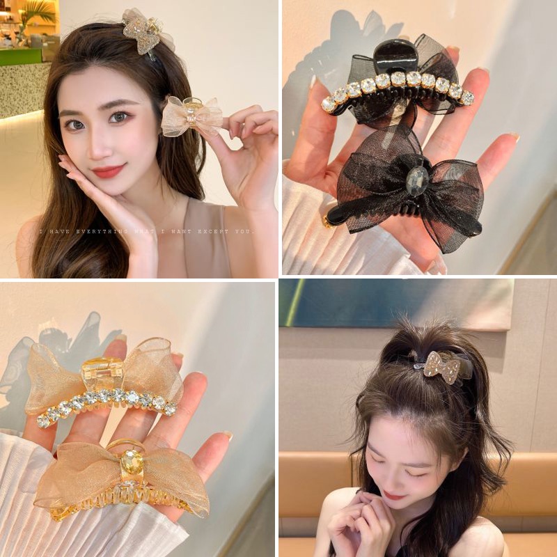 Kẹp Tóc Hình Nơ Đính Đá Phong Cách Hàn Quốc Thời Trang Cho Nữ