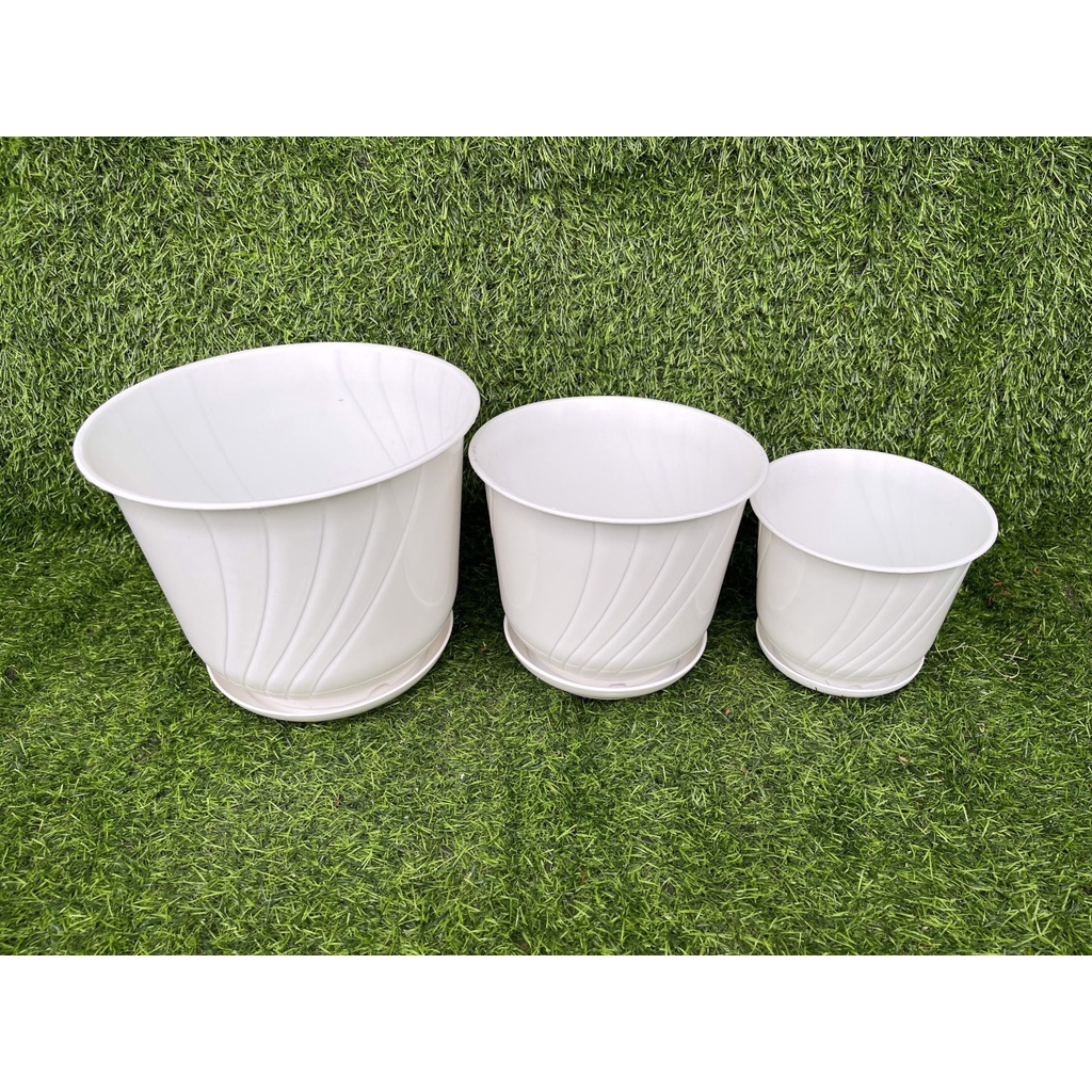 (20x16cm) Chậu nhựa kèm đĩa rời để bàn giả sứ siêu đẹp bom mini nhỡ trồng hoa, cây cảnh bền đẹp