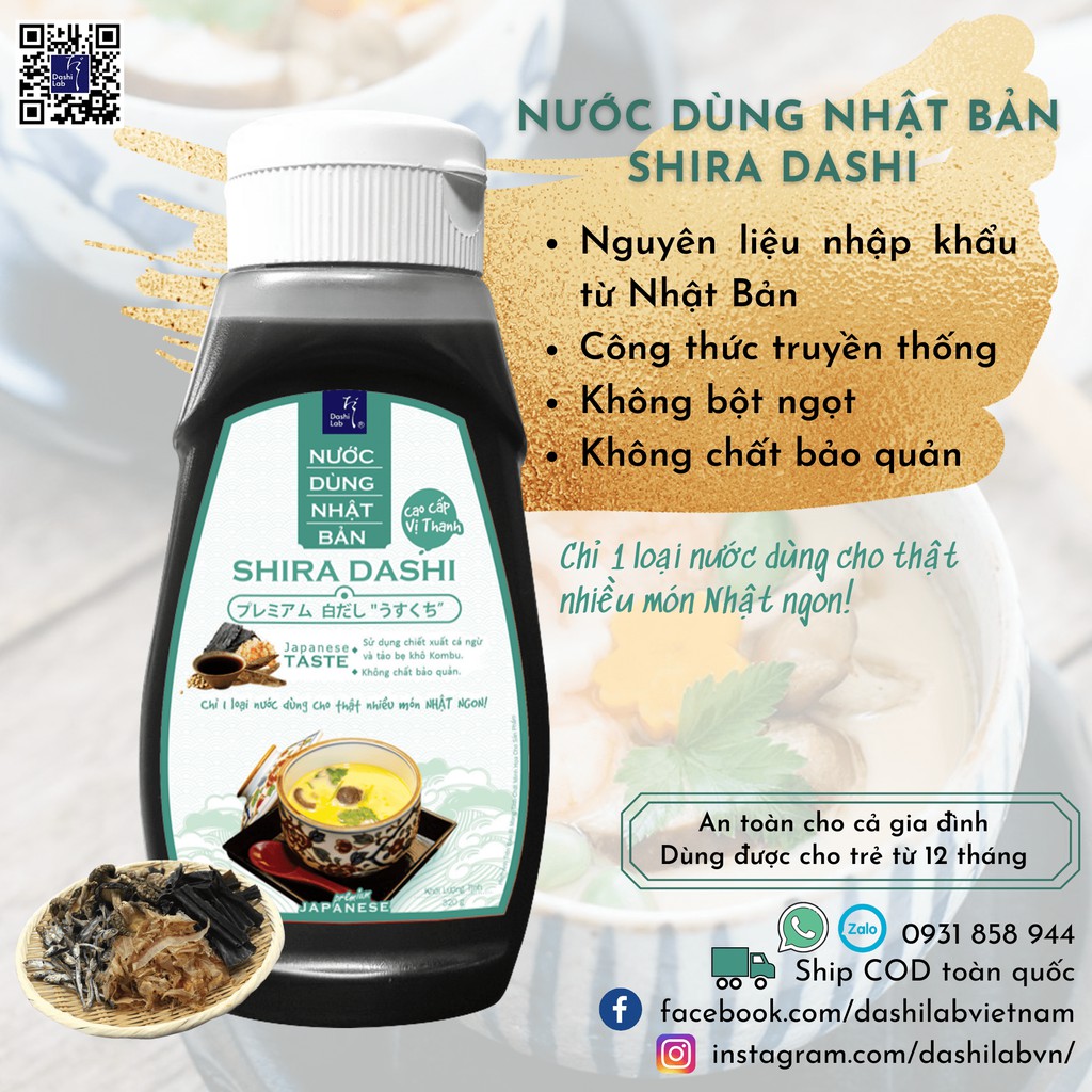 Nước Dùng Shira Dashi Nhật Bản Cao Cấp (Vị thanh) Dashi Lab 320g/chai