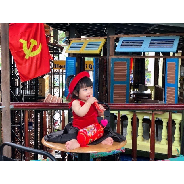 Set yếm nhung đỏ 3 chi tiết