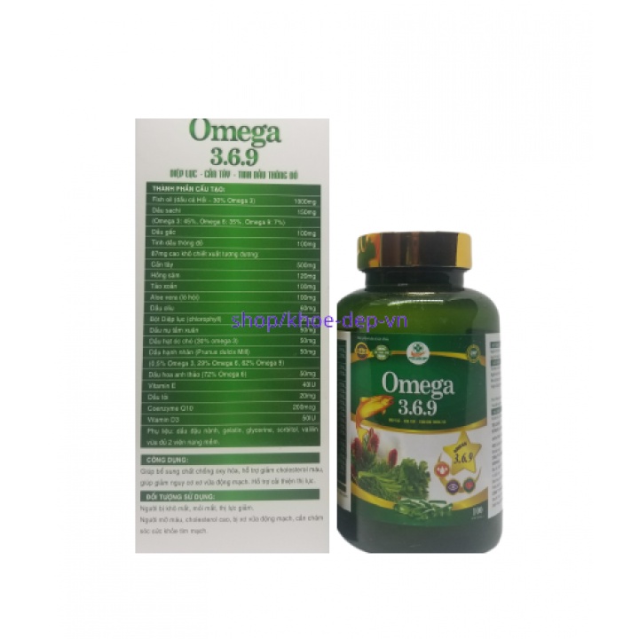Viên uống dầu cá Omega 369 diệp lục cần tây , tinh dầu thông đỏ, sáng mắt, khỏe mạnh tim mạch - Hộp 100 viên