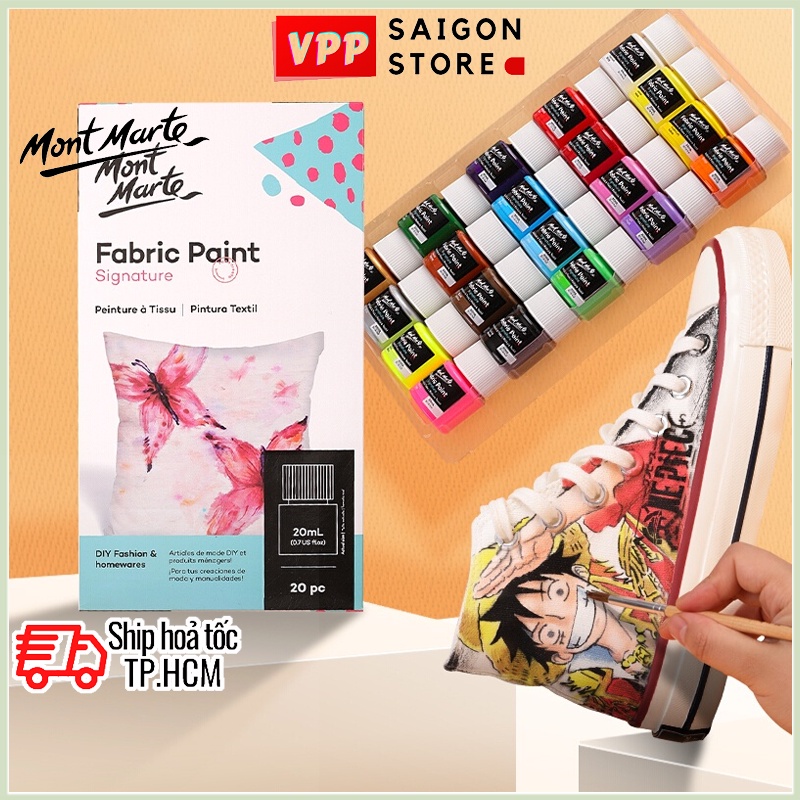 Bộ 20 Màu Vẽ Vải Fabric Paint Mont Marte x 20ml - PMHS0077