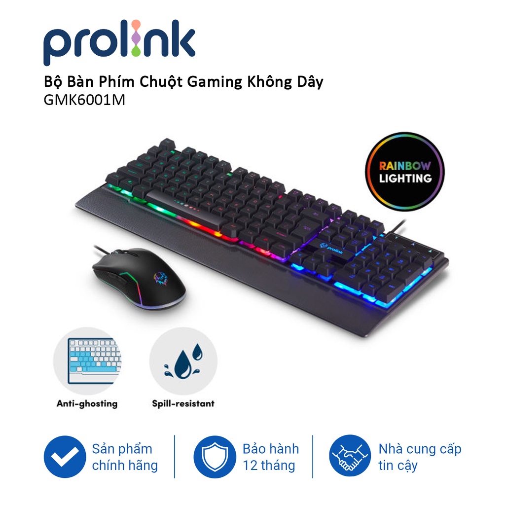 Bộ bàn phím chuột Gaming PROLiNK GMK6001M có LED nhiều màu, độ nhạy cao chuyên chơi game Esport