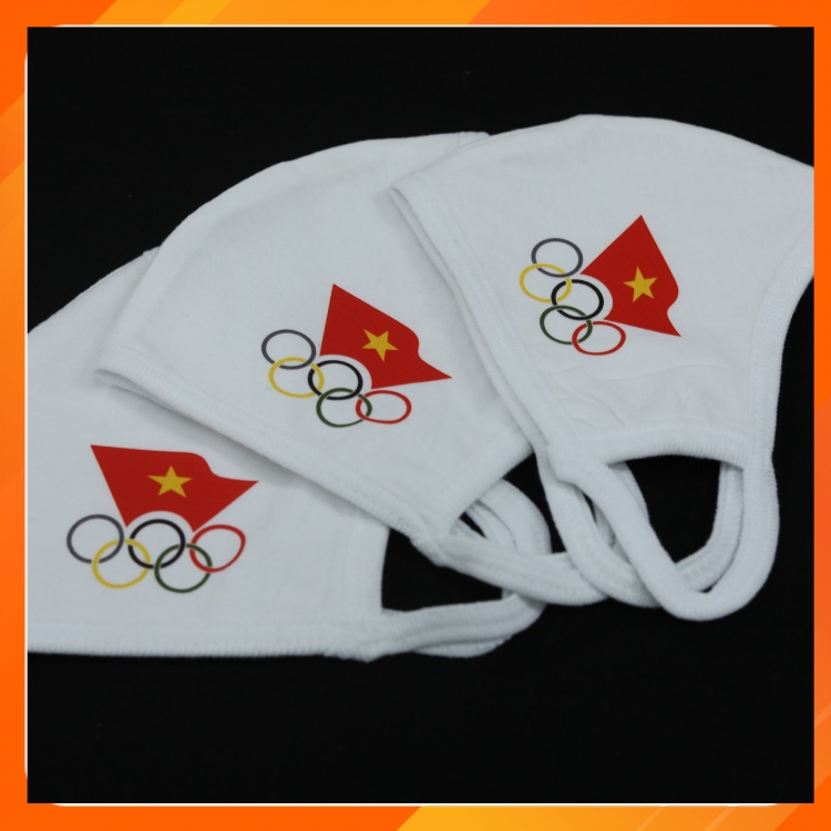 Khẩu trang vải 3 lớp 100% chất cotton họa tiết Olympic thể thao - Tái sử dụng nhiều lần (Màu trắng)