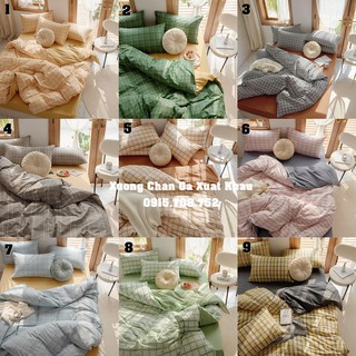 Sét chăn ga cotton living kẻ Hàn Quốc mới 2020(chát chọn mẫu)