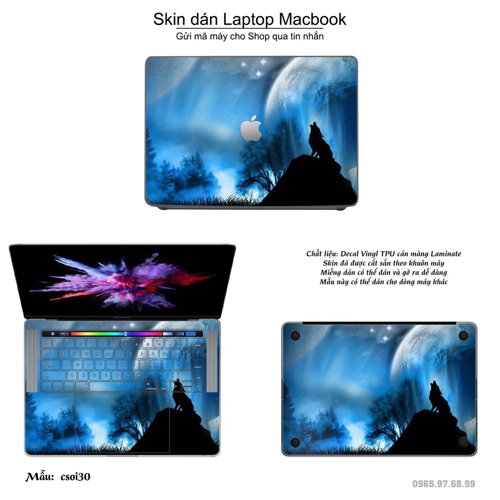 Skin dán Macbook mẫu sói tuyết (đã cắt sẵn, inbox mã máy cho shop)