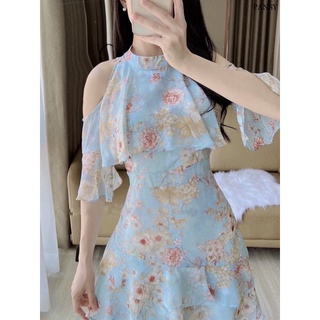 Đầm Xòe Voan Lụa Cổ Yếm LINSTORE