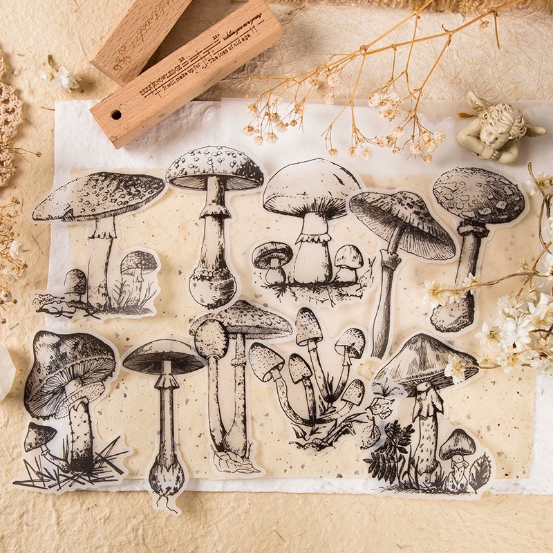 Gói nhãn dán sticker hoa lá màu đen trắng Tả Bí Lù Store