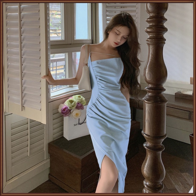 Đầm Hai Dây Xẻ Tà Màu Trơn Thời Trang Dành Cho Nữ