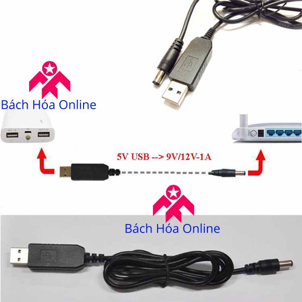 Cáp chuyển đổi điện áp từ cổng USB 5V sang 9-12V