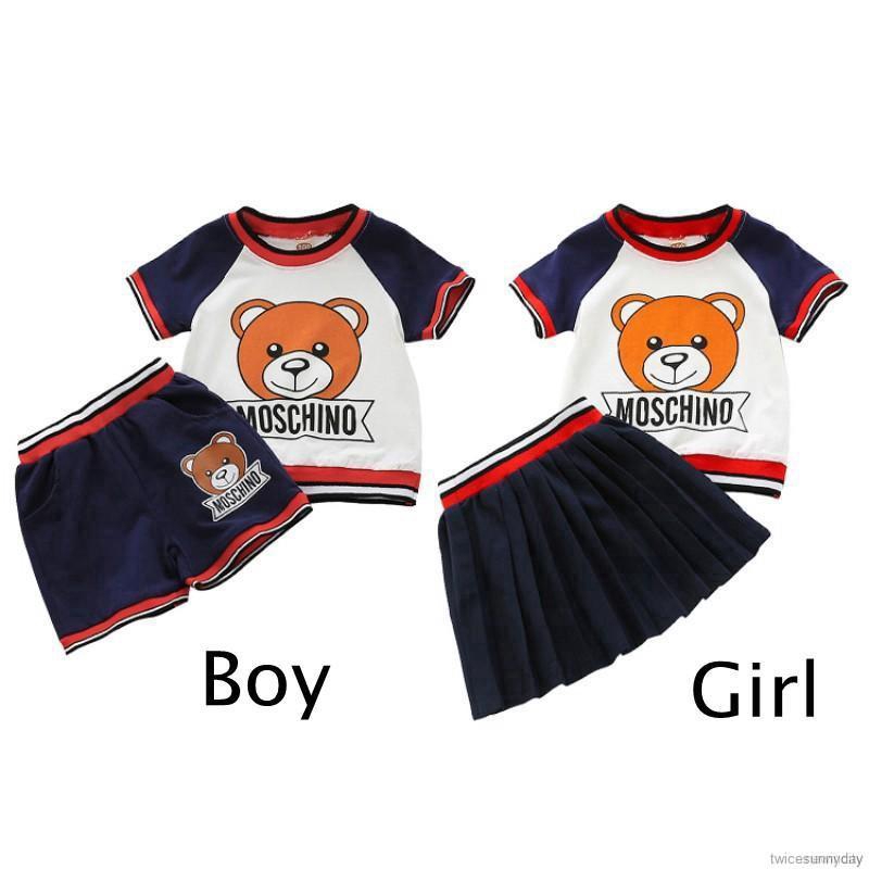 Bộ áo thun phối quần short in họa tiết hoạt hình cho bé trai + gái