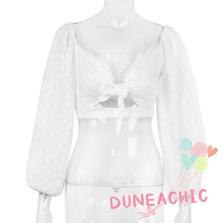 DUNEA Áo Croptop Tay Phồng Dài Dáng Rộng Thời Trang Xinh Xắn Cho Nữ