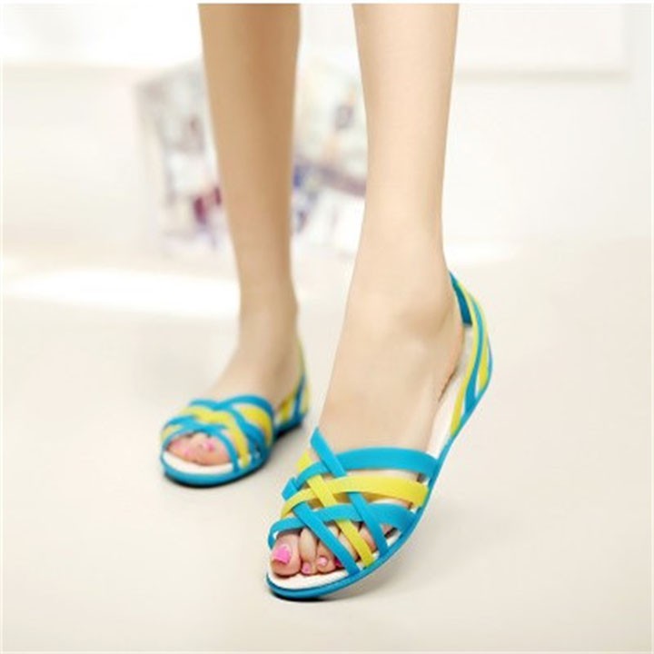 Giày sandal nhựa đi mưa chống hôi chân -Croslite-huarache-flat cho nữ màu xanh da trời