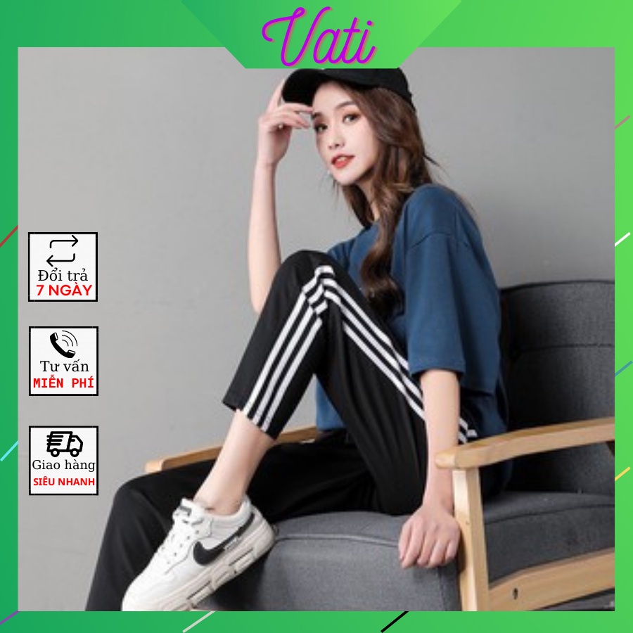Quần  DÀI 3 Sọc Thể Thao Unisex  Nữ [FREESHIP]  Culottes kẻ trắng dáng suông cạp chun basic Ulzzang SIÊU HOT