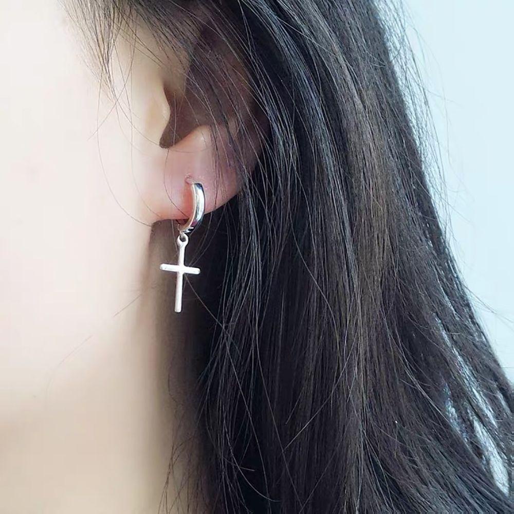 FORBETTER Bông Tai Dạng Kẹp Hình Thánh Giá Bằng Thép Không Gỉ Phong Cách Hip Hop Thời Trang Cho Nam Và Nữ