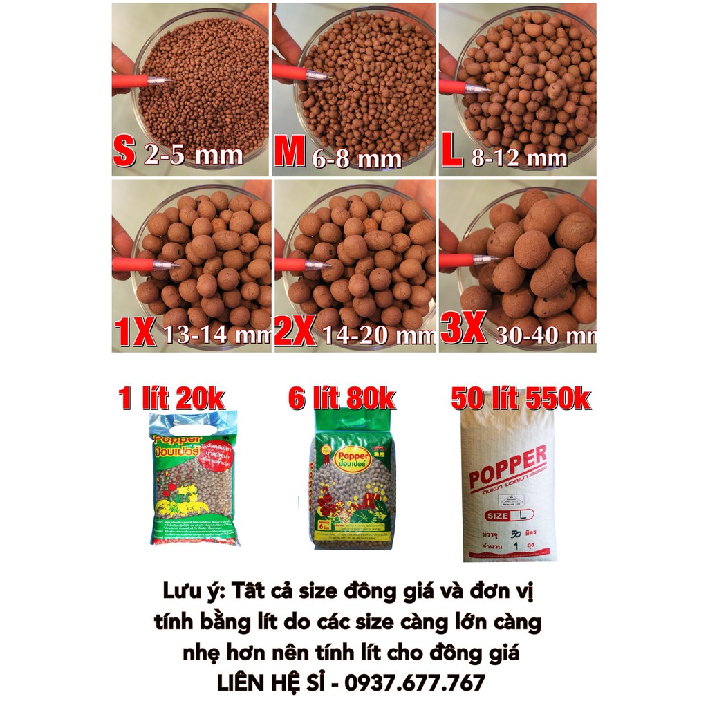 Túi 1 lít size M - Đất Sét Nung Popper Trồng Sen Đá Bonsai Hàng Thailand