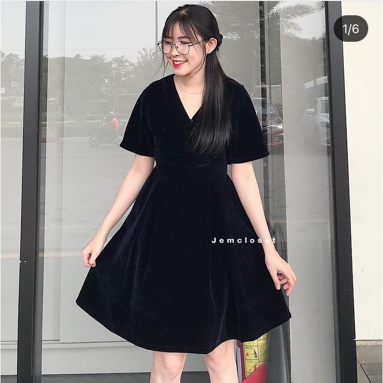 Váy Nữ Xinh Chất Nhung Mịn SININ JEM CLOSET Phía Sau Thắt Nơ Tùy Chỉnh Eo 3304