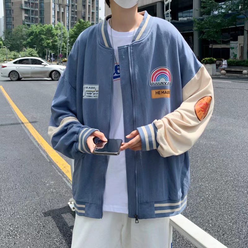 Áo khoác bóng chày dáng rộng phong cách Hong Kong thời trang xuân thu mới cho nam