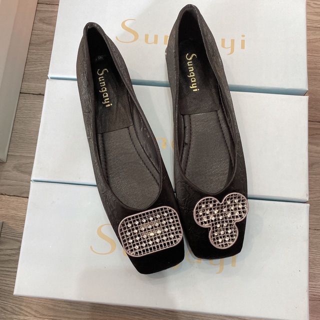 Giày bệt da lì ánh nhũ QC