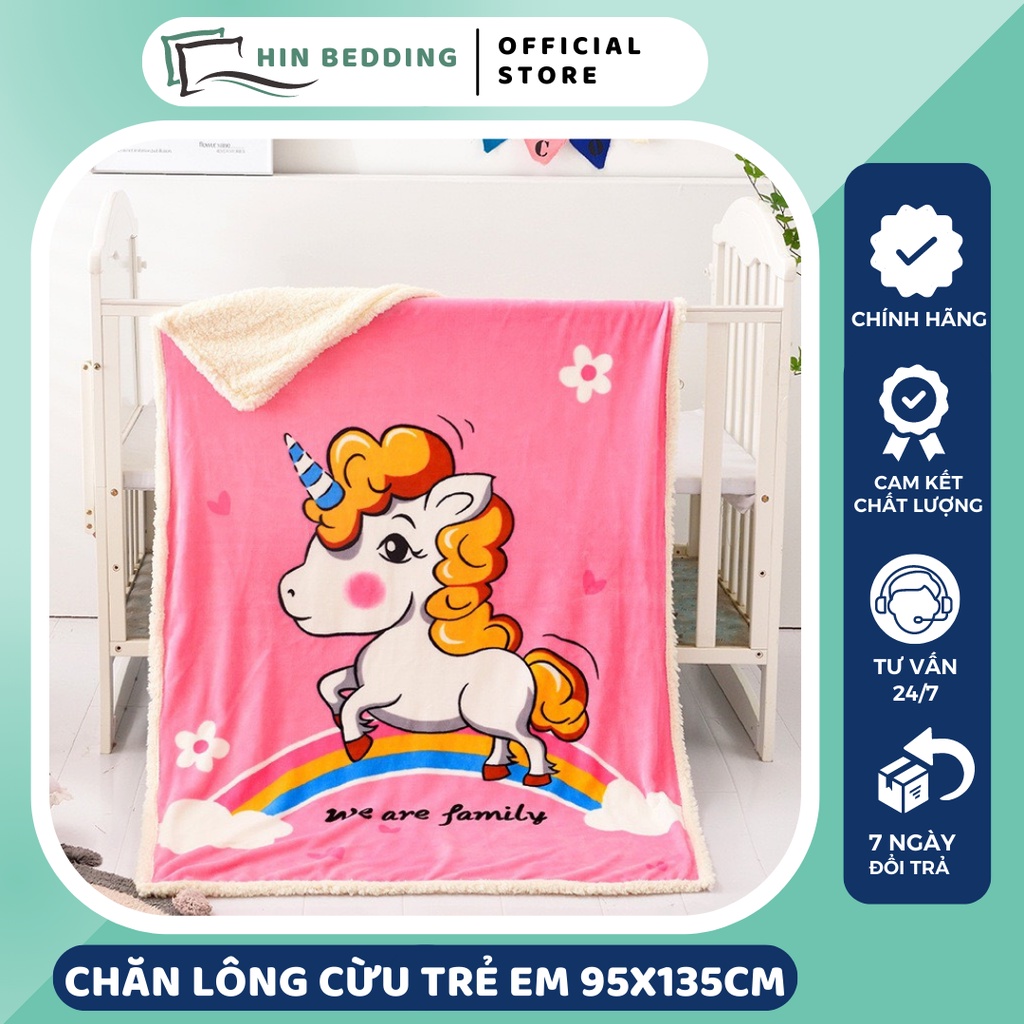 Chăn Lông Cừu Trẻ Em HIN BEDDING, Chăn Lông Cho Bé Đắp Đi Học Hè Thu Ấm Áp Kích Thước 95x135cm