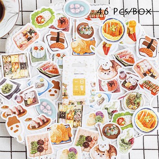 Hộp 46 nhãn dán họa tiết thức ăn/bánh mì/sushi mini tự dính đáng yêu