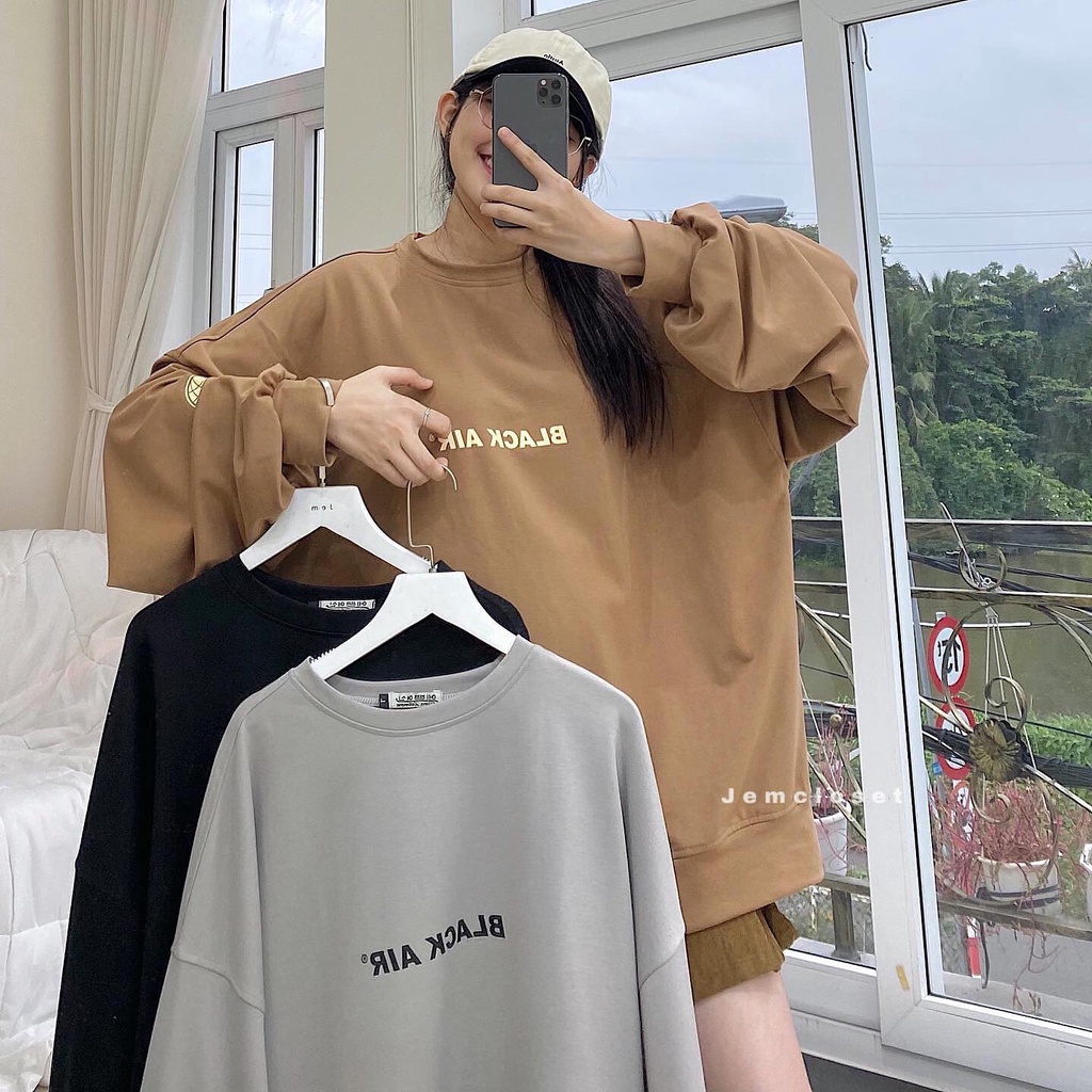 Áo Sweater Nữ Form Rộng JEM CLOSET Áo Sweater Unisex Black Air Hàn Quốc Chất Nỉ Da Cá Lên Dáng Cực Xinh 1861