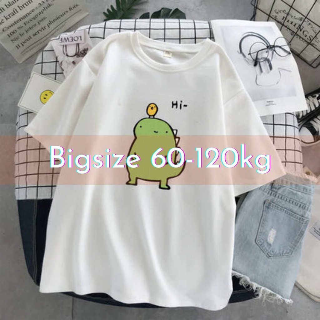 [BIGSIZE] ÁO THUN COTTON HÌNH KHỦNG LONG MÀU TRẮNG 60-120KG - AT70