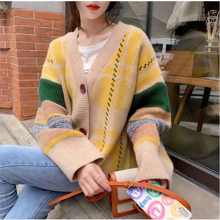 Áo Khoác cardigan Dệt Kim Dáng Rộng Phong Cách Hong Kong Thời Trang Mùa Thu Mới Cho Nữ