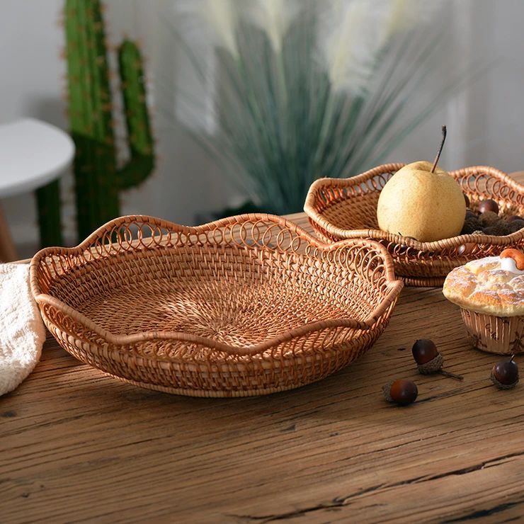 Rổ mây viền hoa văn thấp