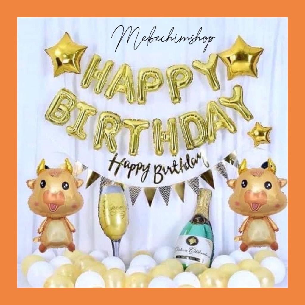 Set Bóng Bay Trang Trí Sinh Nhật Cho Bé Trai/ Bé Gái Tuổi Trâu/ Tuổi Sửu 1 Tuổi